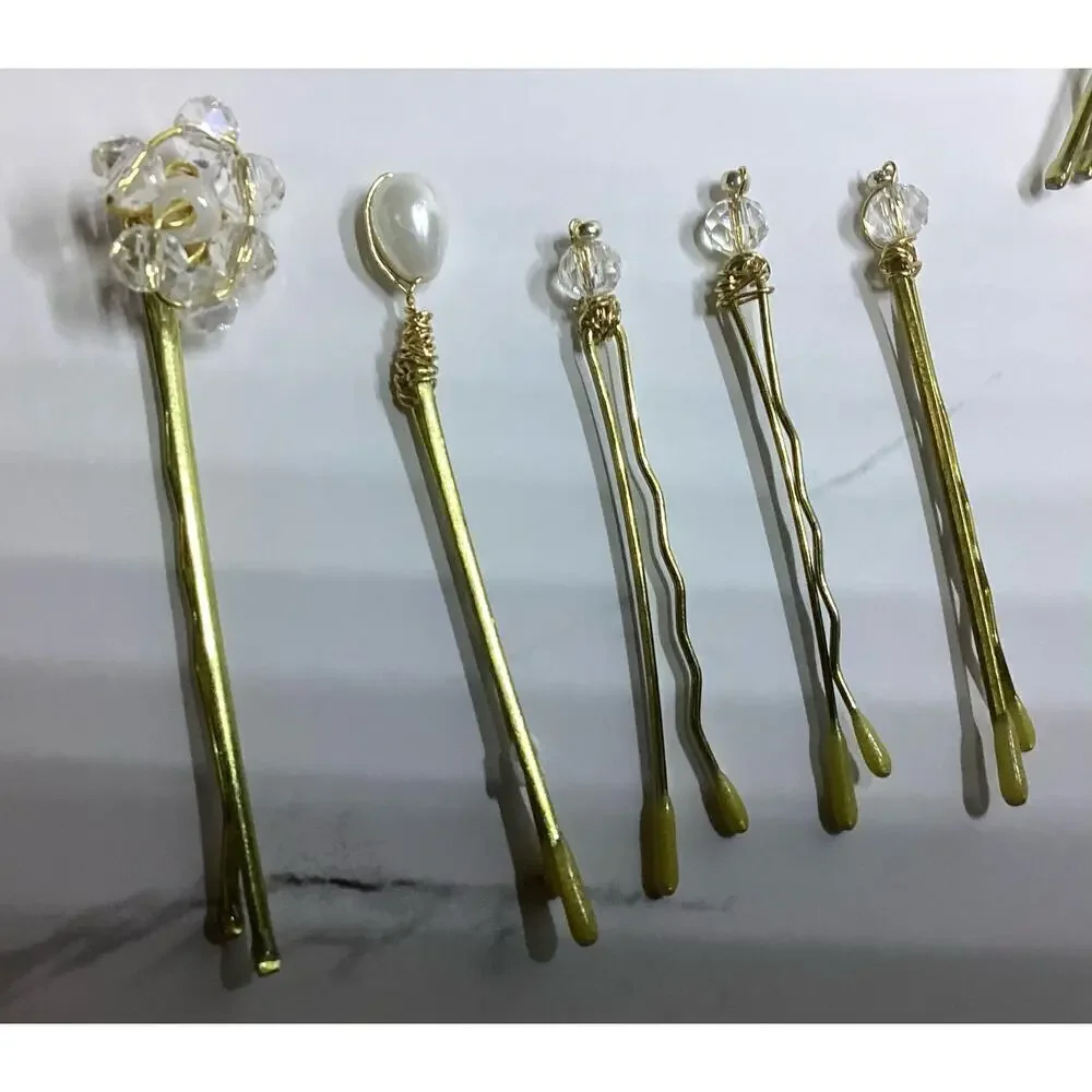 Lot of 8 pearl gold leaf bridal hair pins